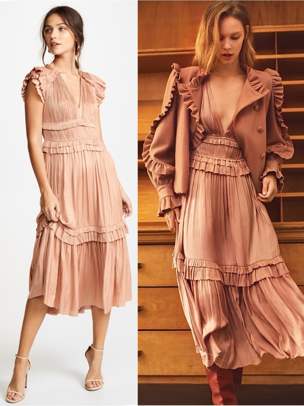 ULLA JOHNSON Pleated‎ Satin Ruffle Trim Tiered Balletcore Wedding Guest Dress 6